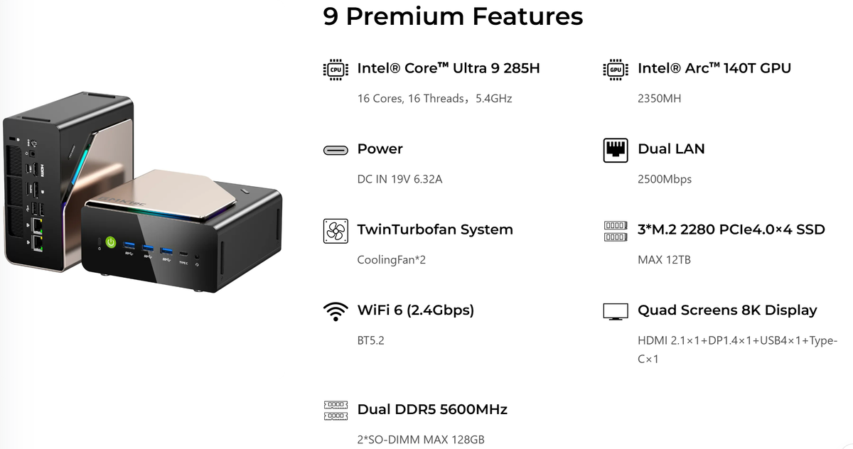 GMKtec EVO-T1 Intel® Core™ Ultra 9 285H AI Mini PC