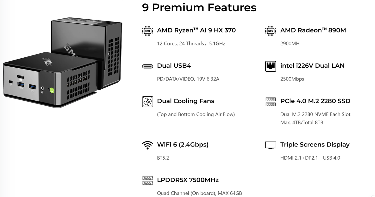 GMKtec EVO-X1 AMD Ryzen™ AI 9 HX 370 AI Mini PC