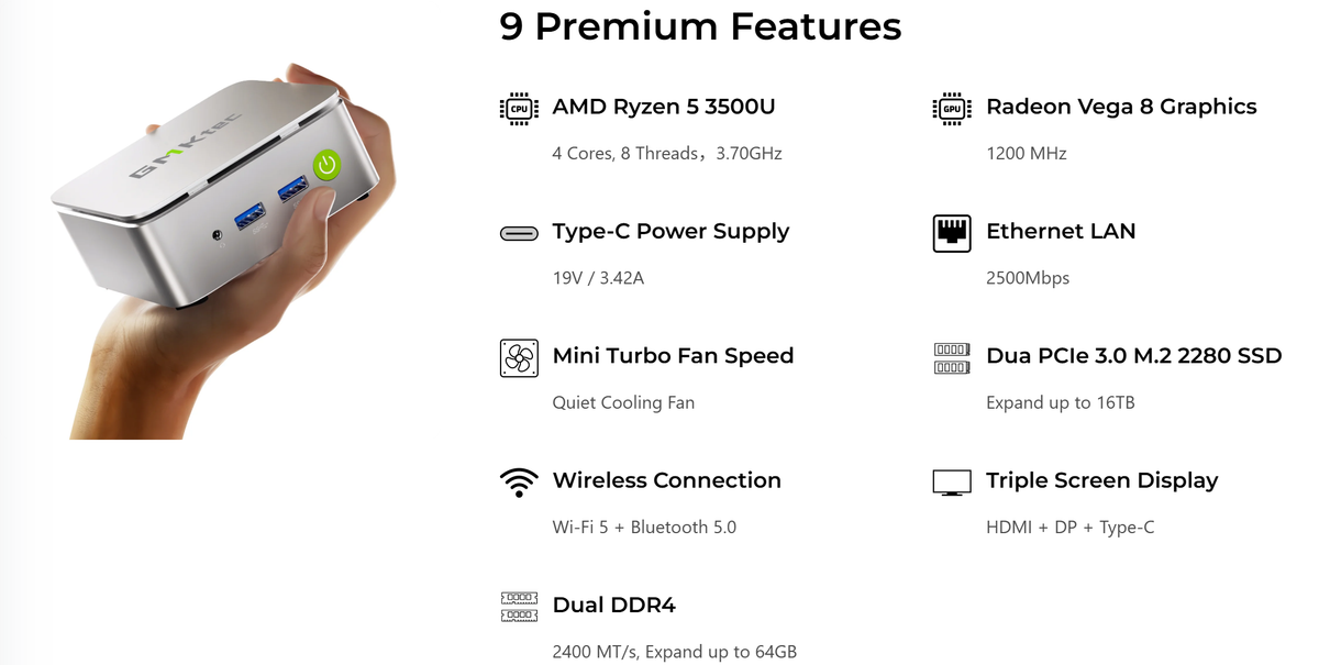 GMKtec G10 AMD Ryzen™ 5 3500U Mini PC