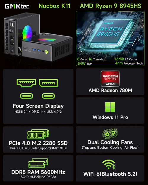 GMKtec K11 AMD Ryzen™ 9 8945HS Mini PC