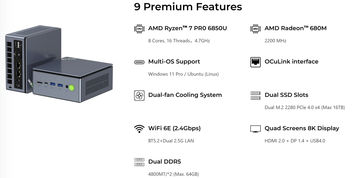 GMKtec M7 Ultra AMD Ryzen™ 7 PRO 6850U Mini PC