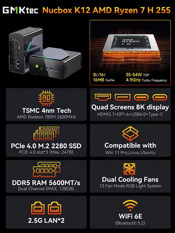GMKtec K12 AMD Ryzen™ 7 H 255 Gaming Mini PC