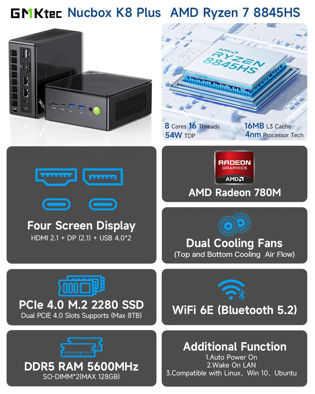 GMKtec K8 Plus AMD Ryzen™ 7 8845HS Gaming Mini PC